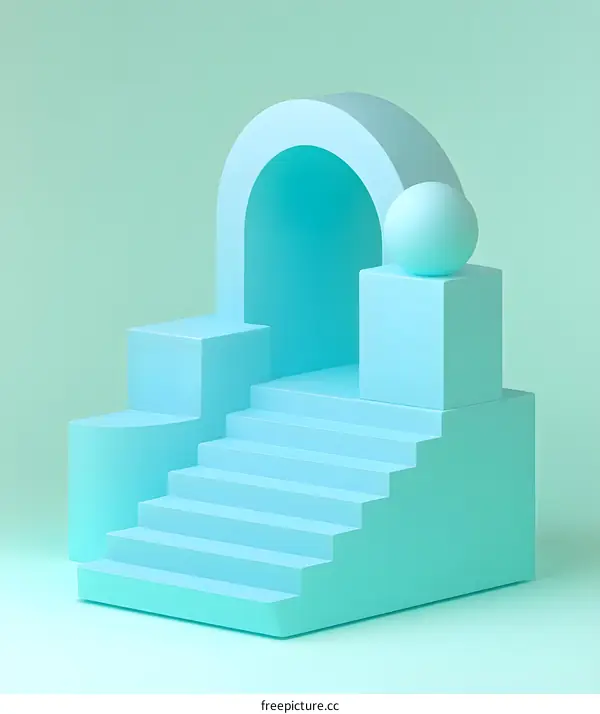 Abstract 3D Geometric Shapes Design Minimalist Turquoise Blue Color