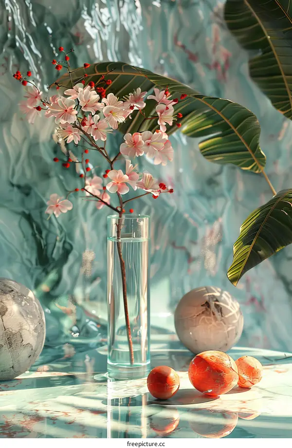 Spring Blossoms in a Teal Vase