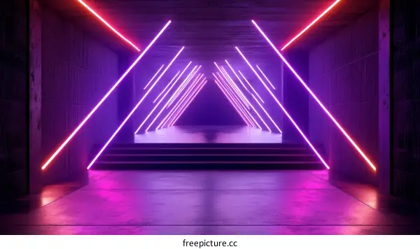 Neon Lights Corridor Abstract Futuristic Scene