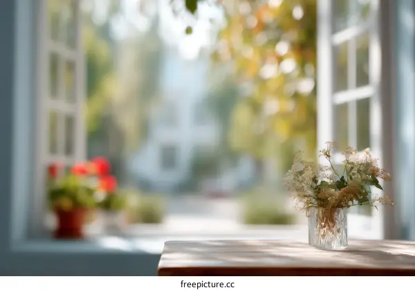 A Delicate Floral Arrangement by an Open Window