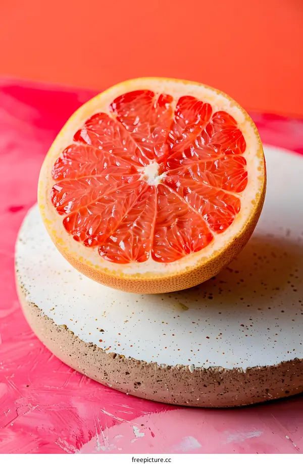 Half a Grapefruit on a White Plate