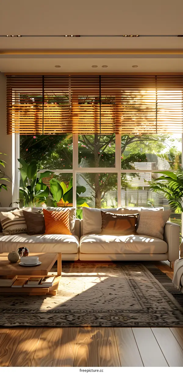 Indoor plants and floor-to-ceiling windows