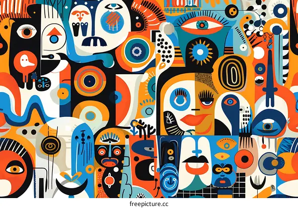 Abstract Colorful Illustration of Faces and Shapes