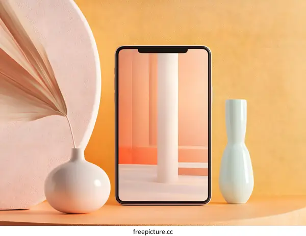 Minimalist Phone Mockup With Peach and Yellow Background