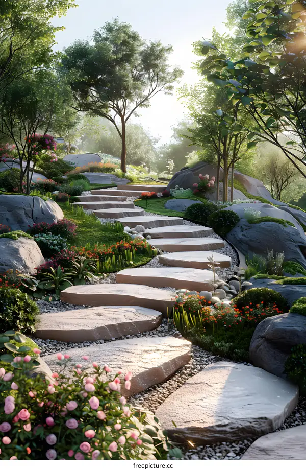 Stone path in a beautiful garden
