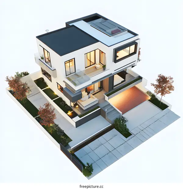 Modern House Design With Rooftop Deck And Garage