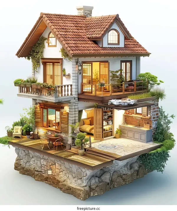 European style two-story house with garden