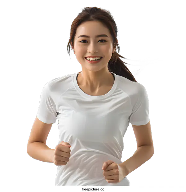 [Transparent Background PNG]Asian young woman in sportswear running