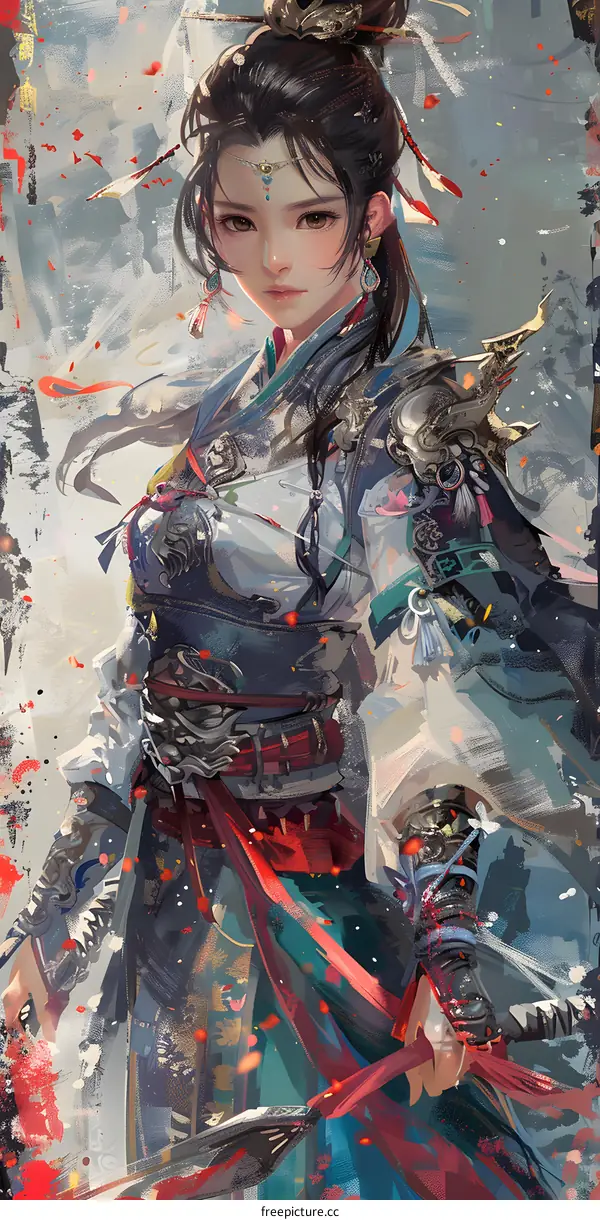 A Chinese female warrior in ancient costume