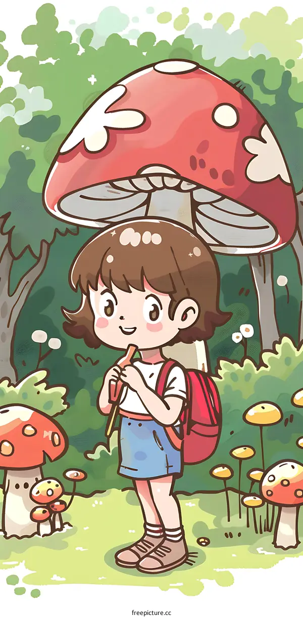 Girl Holding Mushroom in the Forest