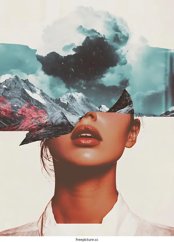 Surreal Collage Woman Mountain Sky Abstract Art