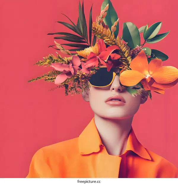 Woman with Flowers on Her Head and Sunglasses