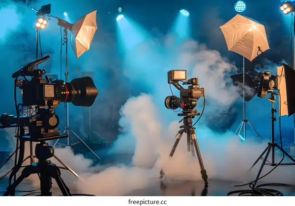 Professional Video Studio Setup with Smoke and Lighting