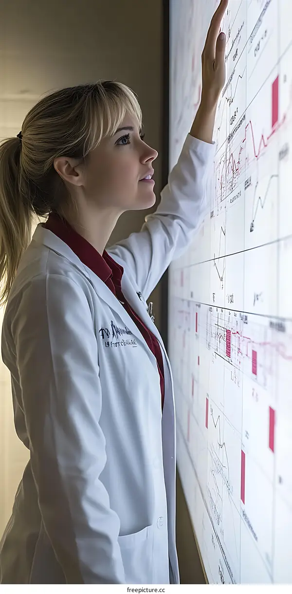 Woman Doctor Examining Medical Charts in a Hospital Room