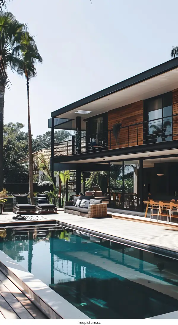 Modern Luxury Home with Swimming Pool and Palm Trees