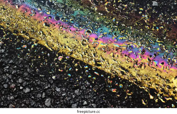 Rainbow Oil Slick on Asphalt Pavement