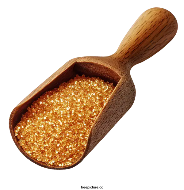 [Transparent Background PNG]Wooden Scoop Filled with Golden Sugar Crystals