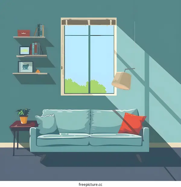 Simple living room interior design illustration with couch and window