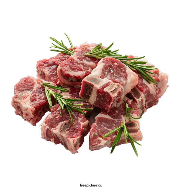 [Transparent Background PNG]Fresh raw lamb meat with rosemary