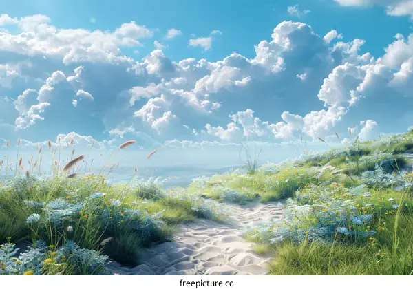 Summer Meadow Path Under a Sunny Sky