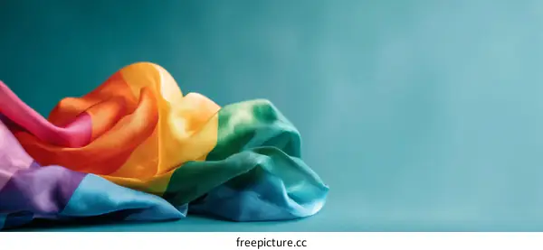 Pride Flag Draped on Teal Background