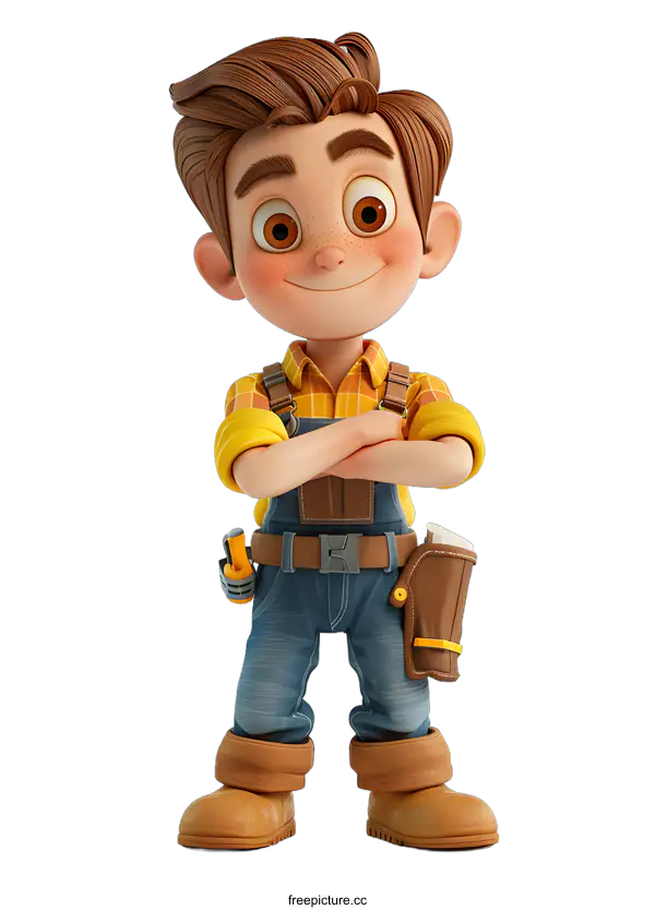 [Transparent Background PNG]Smiling Cartoon Boy Carpenter