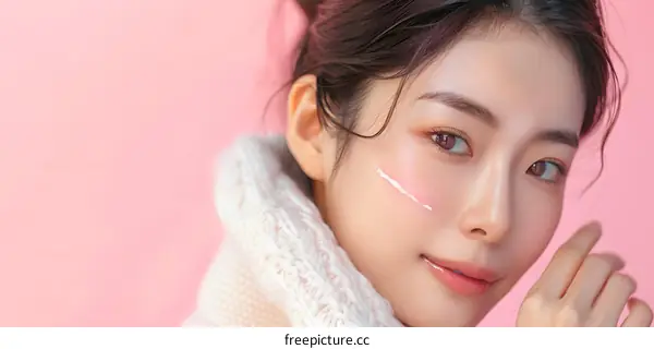 Close Up Of Beautiful Woman With Cream On Face