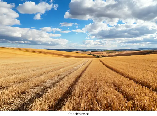Golden Wheat Field Under Blue Sky With White Clouds