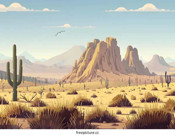 Desert Landscape With Mountains and Cacti