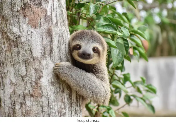 Sleepy Sloth in a Tropical Tree
