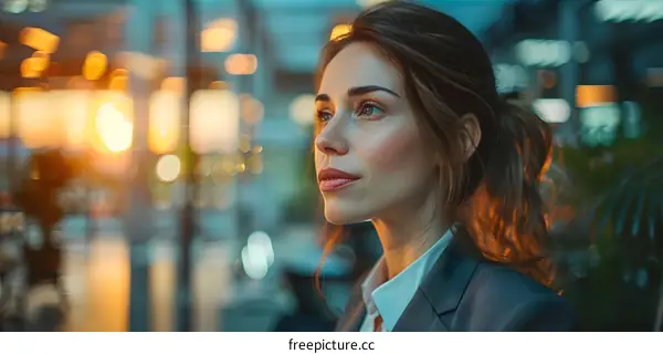 portrait of a young woman in a suit looking thoughtful