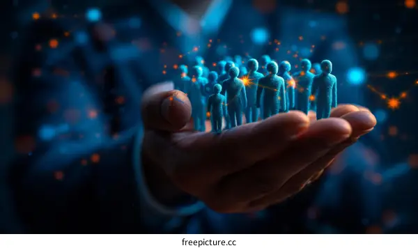 A group of people standing in the palm of a hand