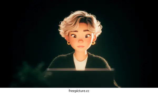 Animated Woman Working on a Laptop