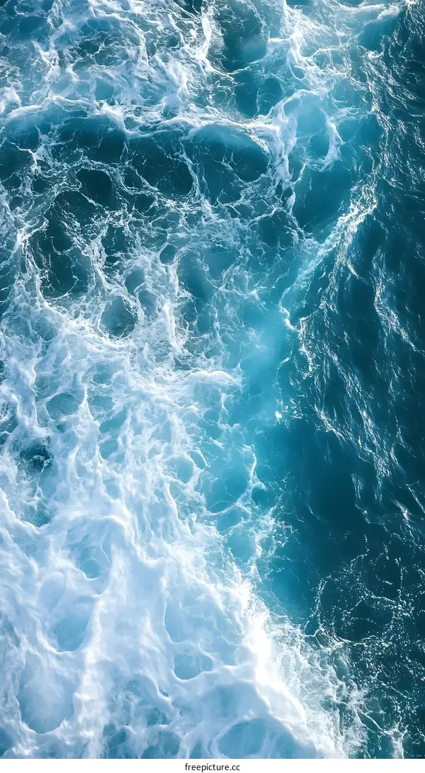 Blue Ocean Water Texture with Foam and Waves