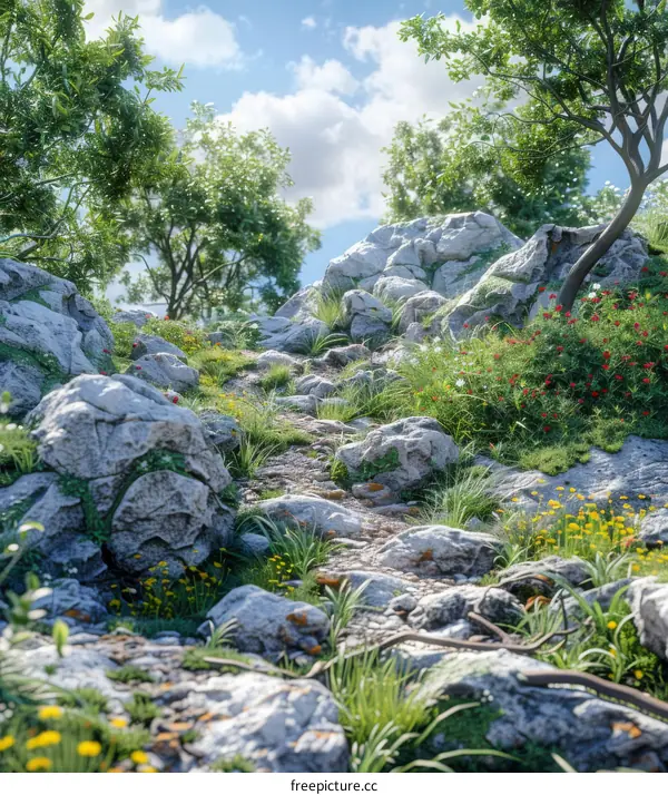 Path through Rocky Mountain wildflowers