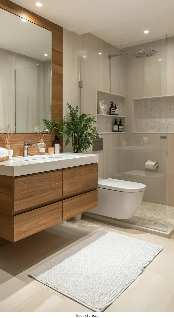 Modern Bathroom Interior Design with White Rug