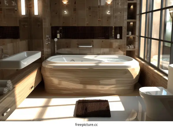 Modern Luxury Bathroom with Wooden Bathtub