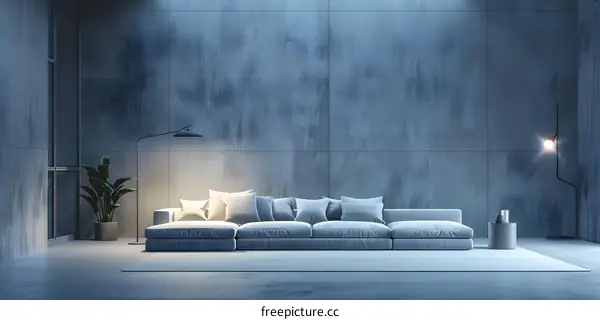 Modern Living Room Interior Design with Grey Sofa and Concrete Wall