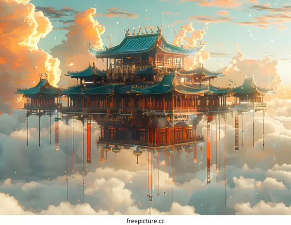 A Chinese style floating palace above the clouds