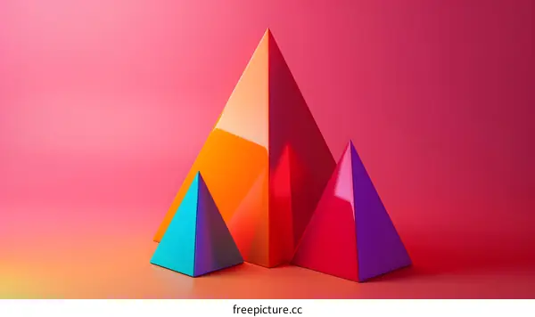 Colorful Abstract Pyramid Shapes on Pink Background