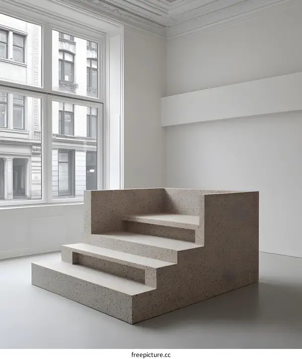 Modern Concrete Steps in Minimalist Room Interior Design