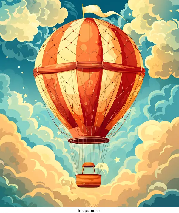 Hot Air Balloon Flying Above Clouds