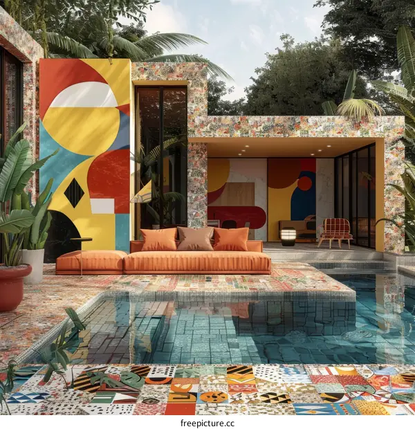 Modern and colorful house with pool