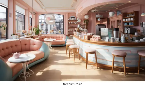 Pastel Pink and Blue Cafe Interior Design