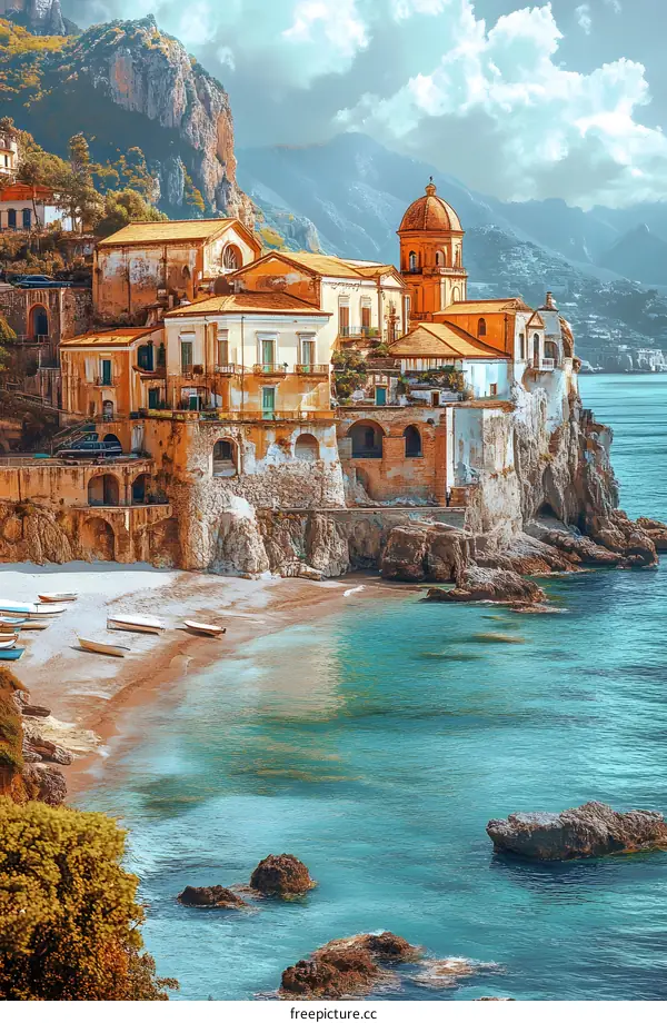 Coastal Italian Village with Beach and Mountain View