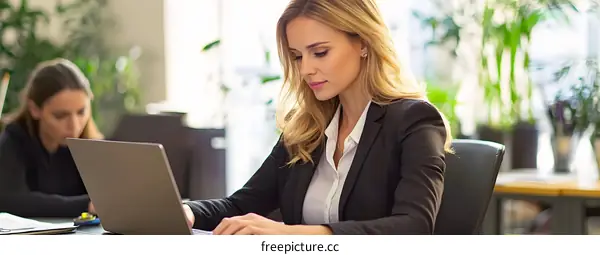 Business Woman Working on Laptop in Office