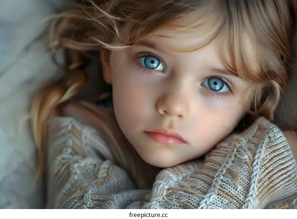 Close Up Portrait of a Young Girl with Blue Eyes