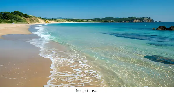 Beautiful beach with white sand and blue sea