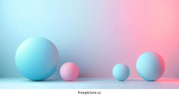 3D rendering of blue and pink pastel balls on a blue and pink pastel background