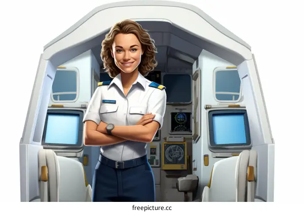 Confident Female Pilot Standing in Cockpit of Aircraft